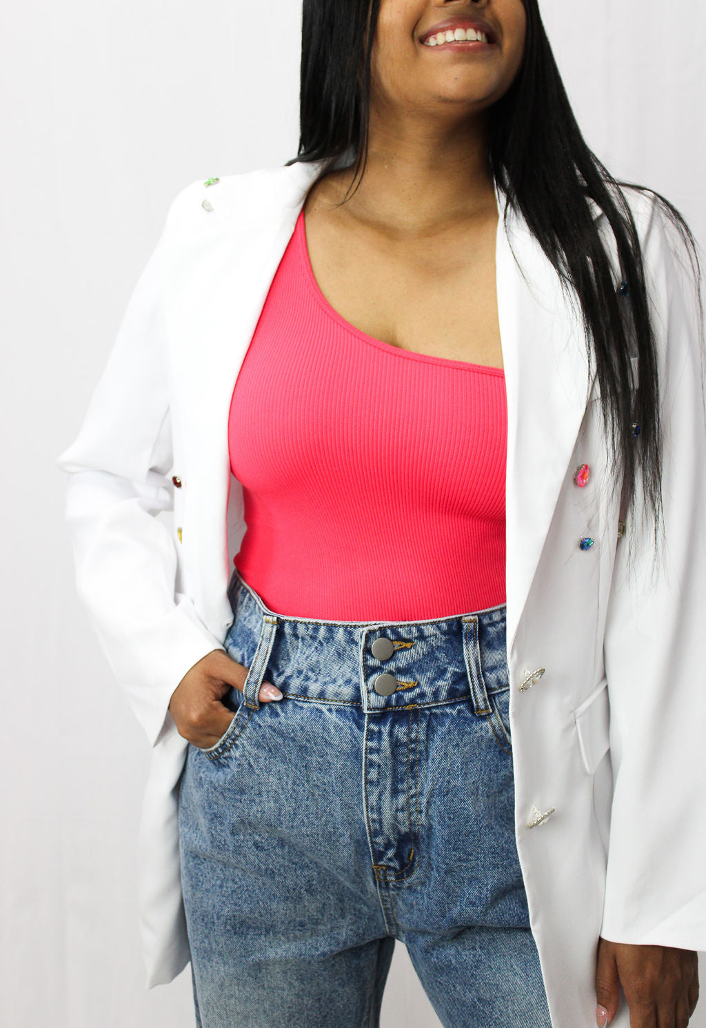 Coral Basic One Shoulder top
