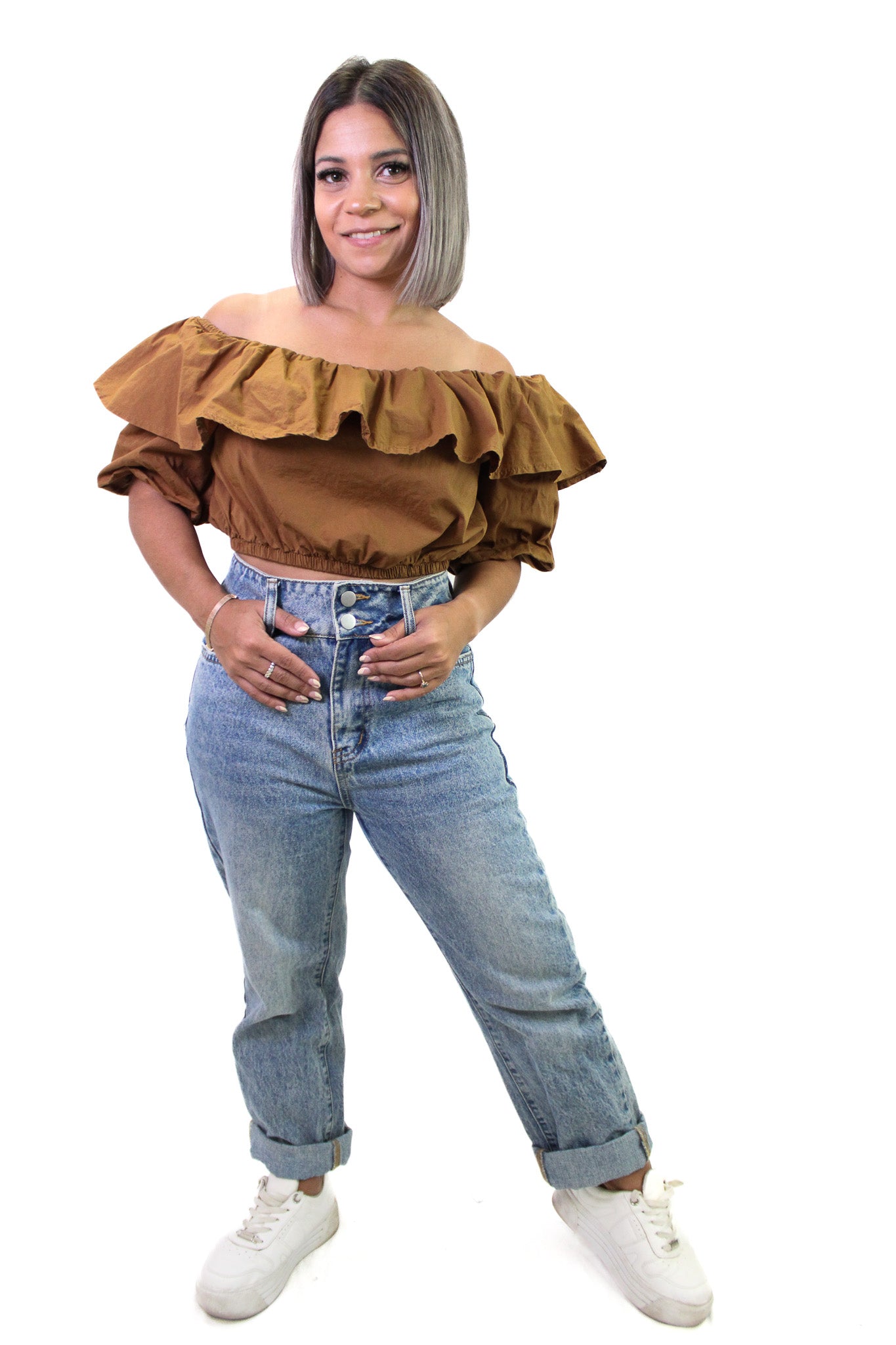 Camila Brown Off Shoulder Shirt