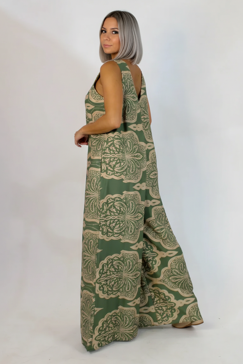 Eire Print Jumpsuit -OLIVE