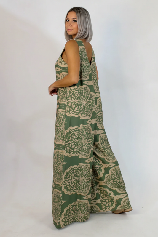 Eire Print Jumpsuit -OLIVE