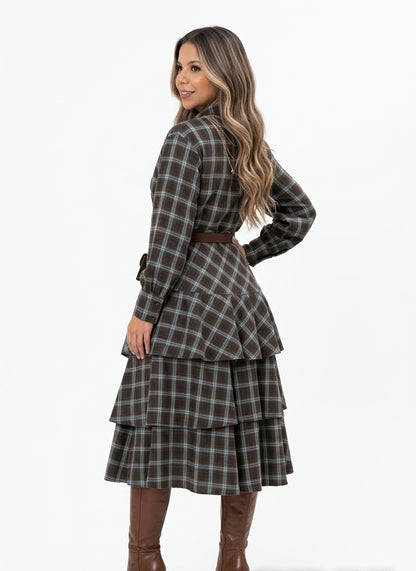 Plaid Elegance Ruffle Shirt Set